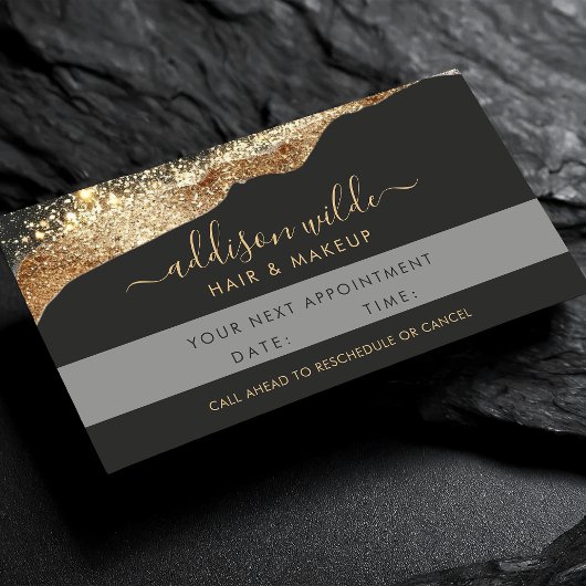 Verbluffende zwarte en gouden Glitter Script QR-co Afsprakenkaartje