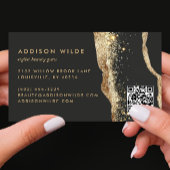 Verbluffende zwarte en gouden Glitter Script QR-co Visitekaartje