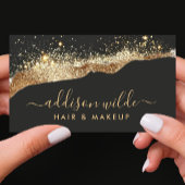 Verbluffende zwarte en gouden Glitter Script QR-co Visitekaartje