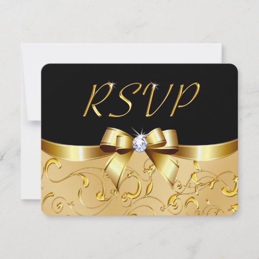 Verbluffende zwarte en gouden RSVP-kaarten met env Kaart (Voorkant)