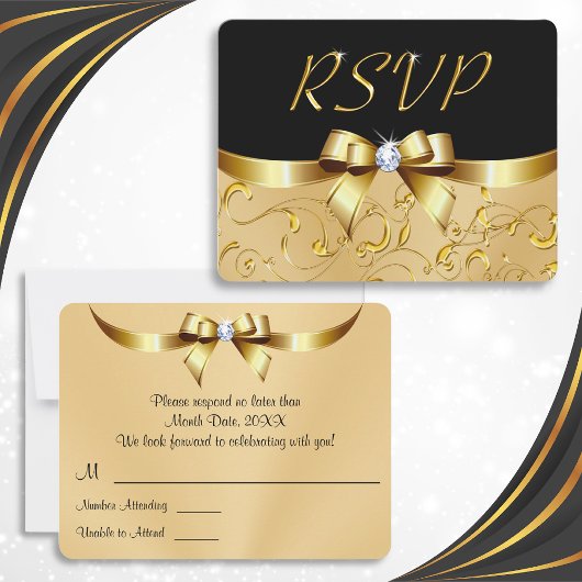 Verbluffende zwarte en gouden RSVP-kaarten met env Kaart
