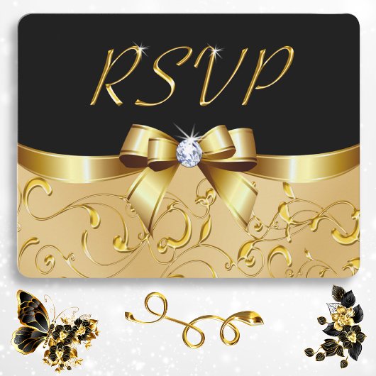 Verbluffende zwarte en gouden RSVP-kaarten met env Kaart