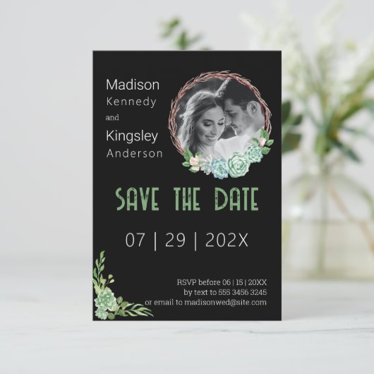 Verbluffende zwarte Eucalyptus Fab Sla de datumfot Save The Date (Staand voorkant)