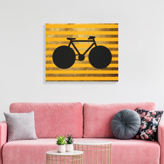 verbluffende zwarte fiets en gouden strepen canvas afdruk (Insitu (Woonkamer))