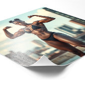 Verbluffende zwarte fitness model flexing spieren foto afdruk (Hoek)