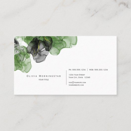 Verbluffende zwarte smaragd gouden accent vloeibar visitekaartje (Achterkant)