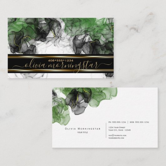 Verbluffende zwarte smaragd gouden accent vloeibar visitekaartje (Voorkant / Achterkant)