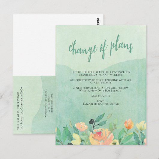 Verbod annuleringen Veranderen plannen uitgesteld Briefkaart (Voorkant / Achterkant)