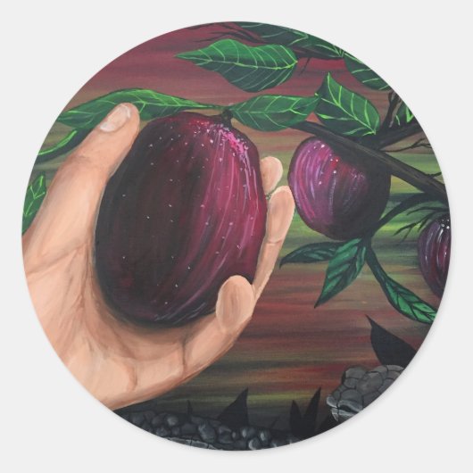 Verboden fruit ronde sticker (Voorkant)