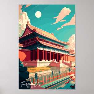 Verboden Stad China vintage reisillustratie Poster