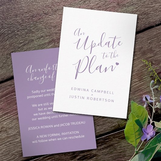 Verboden verandering van plan paarse witte annuler informatiekaartje