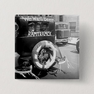 Verbodsbier, willen wij bier, geschiedenis Vierkante Button 5,1 Cm