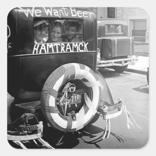 Verbodsbier, willen wij bier, geschiedenis Vierkante Sticker (Voorkant)