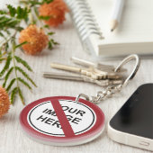 Verbodscirkelteken met aangepaste tekst en Afbeeld Sleutelhanger (Voorkant Rechts)