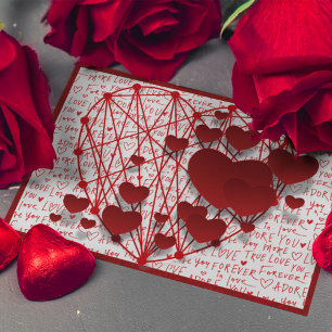 Verbonden harten met romantische woorden Valentijn Feestdagenkaart
