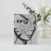 Verbonden zwarte en witte tekening briefkaart (Staand voorkant)