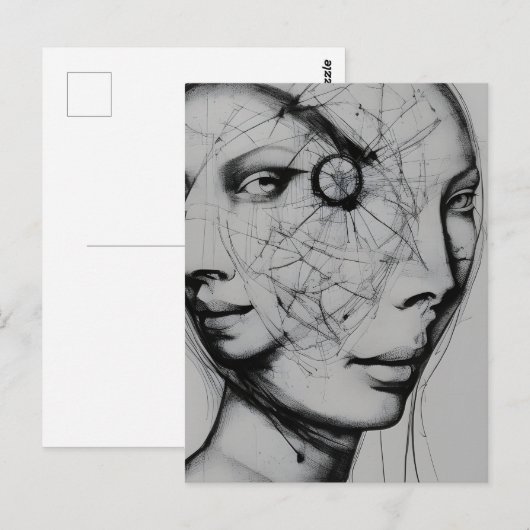 Verbonden zwarte en witte tekening briefkaart (Voorkant / Achterkant)