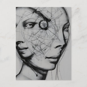 Verbonden zwarte en witte tekening briefkaart