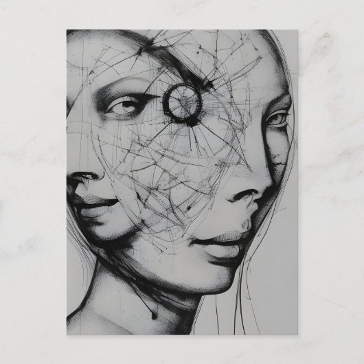 Verbonden zwarte en witte tekening briefkaart (Voorkant)