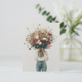 Verborgen achter de bloemen briefkaart (Staand voorkant)