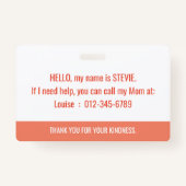 verborgen bewustzijn van handicaps en noodcontact badge (Achterkant)