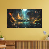 Verborgen bos tempel in het maanlicht canvas afdruk (Insitu (Woonkamer))