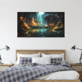 Verborgen bos tempel in het maanlicht canvas afdruk (Insitu (Slaapkamer))