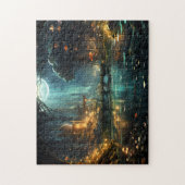 Verborgen bos tempel in het maanlicht legpuzzel (Verticaal)