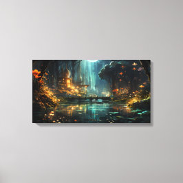 Verborgen bosstad in het maanlicht canvas afdruk