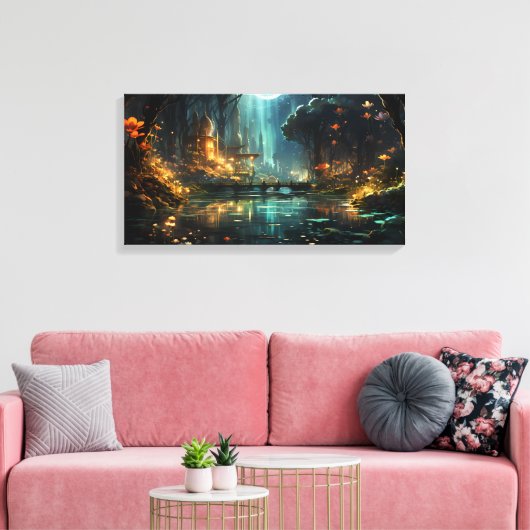 Verborgen bosstad in het maanlicht canvas afdruk (Insitu (Woonkamer))