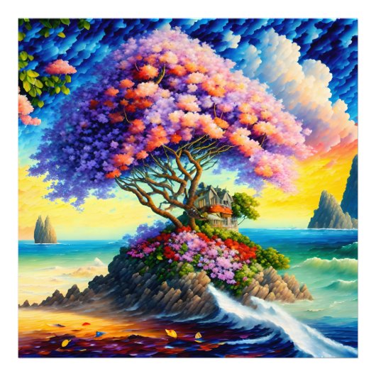 Verborgen eiland in de oceaan foto afdruk (Voorkant)