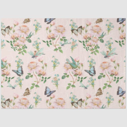 Verborgen Fairy Blush Roze Bloemen Dragonfly Vlind Tissuepapier (Voorkant)