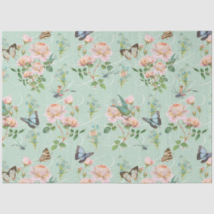 Verborgen Fairy Pink Floral Mint Dragonfly Vlinder Tissuepapier