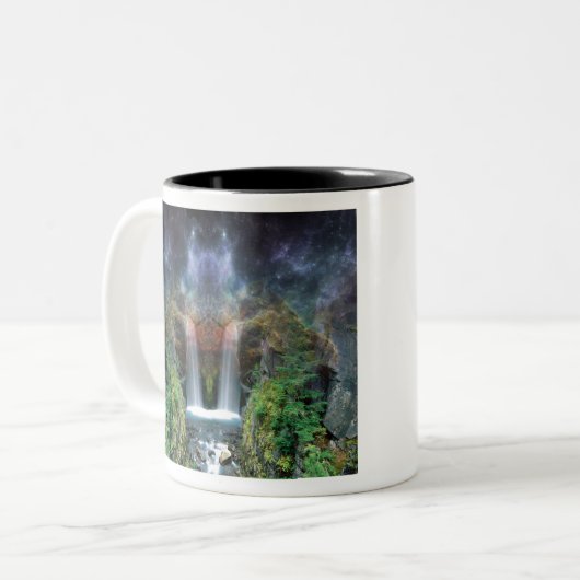 Verborgen gezichten in de waterval van Fantasy Tweekleurige Koffiemok (Voorkant links)