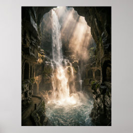 Verborgen Grotten Waterval Zonnestralen Poster