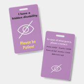 Verborgen handicap Lanyard Onzichtbare ziekte ID Badge (Voor- en achterkant)