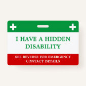 Verborgen handicap Medical Alert Lanyard ICE ID Badge (Voorkant)