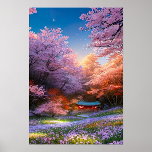 Verborgen heiligdom van de Sakura bomen Poster (Voorkant)
