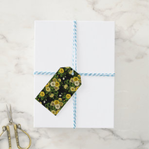Verborgen in de rozen, geel en groen cadeaulabel