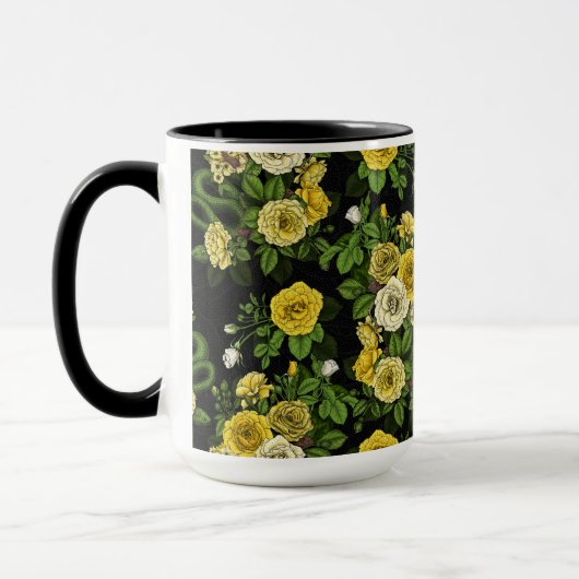 Verborgen in de rozen, geel en groen mok (Links)