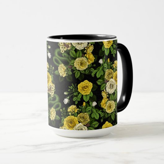 Verborgen in de rozen, geel en groen mok (Voorkant rechts)