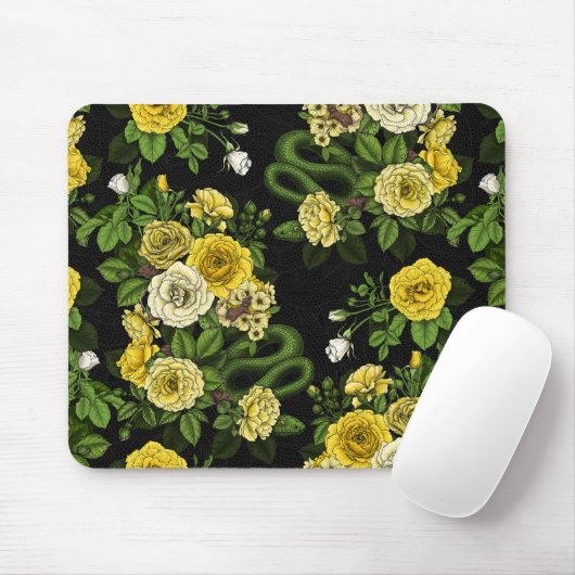 Verborgen in de rozen, geel en groen muismat (Met muis)