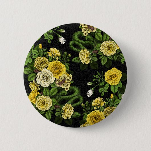 Verborgen in de rozen, geel en groen ronde button 5,7 cm (Voorkant)