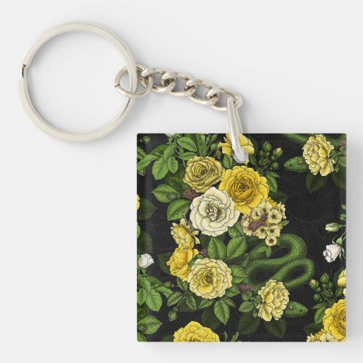 Verborgen in de rozen, geel en groen sleutelhanger (voorkant)