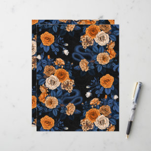Verborgen in de rozen, oranje en blauw