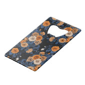 Verborgen in de rozen, oranje en blauw creditkaart flessenopener (Achterkant Gekanteld)