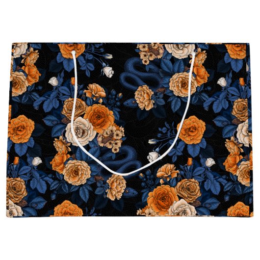 Verborgen in de rozen, oranje en blauw groot cadeauzakje (Voorkant)