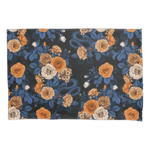 Verborgen in de rozen, oranje en blauw kussensloop