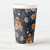 Verborgen in de rozen, oranje en blauw latte mok (Voorkant)