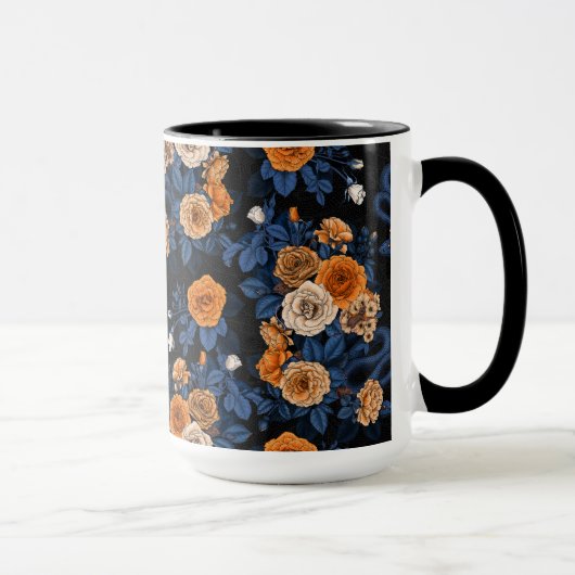 Verborgen in de rozen, oranje en blauw mok (Rechts)